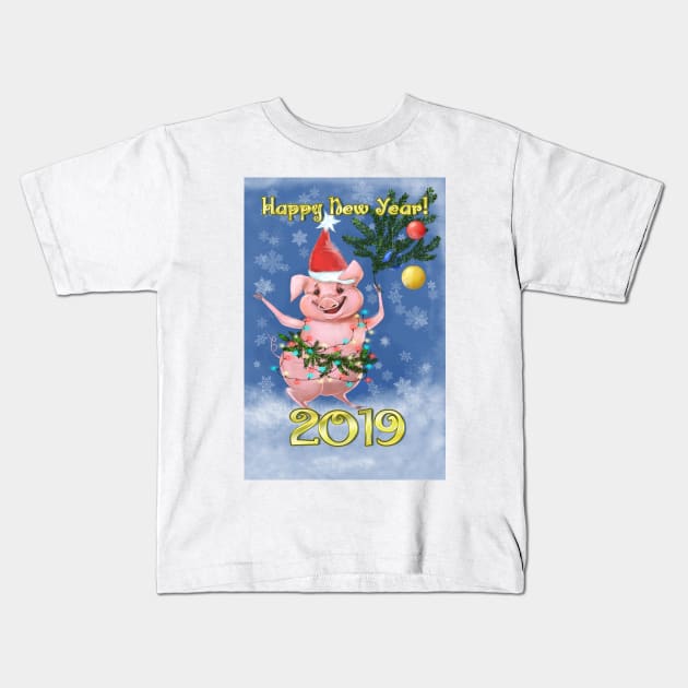 Postcard 2019 The New Year Of The Pig Kids T-Shirt by Anthropolog